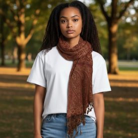   Élégant châle femme 215x105 bordeaux-beige à motif authentique