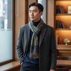 Écharpe à motif oriental 215x105 vert-bleu châle en coton