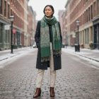 Écharpe à motif oriental 215x105 vert châle en coton