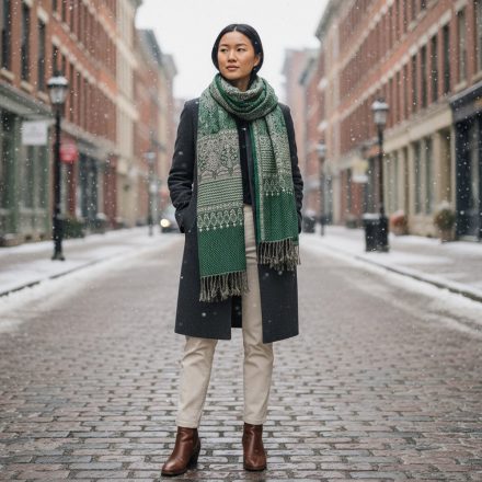 Écharpe à motif oriental 215x105 vert châle en coton