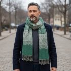 Écharpe à motif oriental 215x105 vert châle en coton