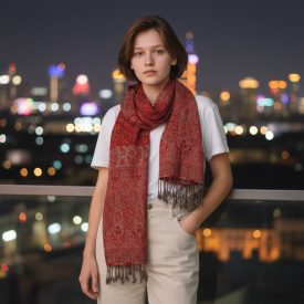 Châle 215x105 grande écharpe rouge femme en coton