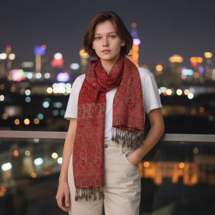 Châle 215x105 grande écharpe rouge femme en coton