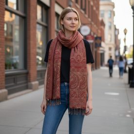 Écharpe rouge 215x105 grande écharpe femme en coton