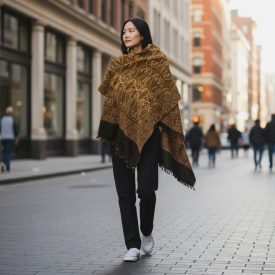   Écharpe élégante dorée-noire 215x105 mince écharpe femme