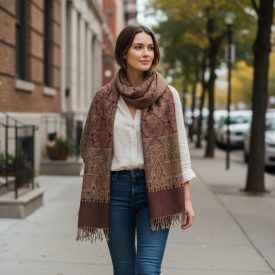 Écharpe à motifs orientaux marron 215x105 châle en coton