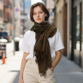   Élégante écharpe femme 215x105 vert foncé à motifs authentiques