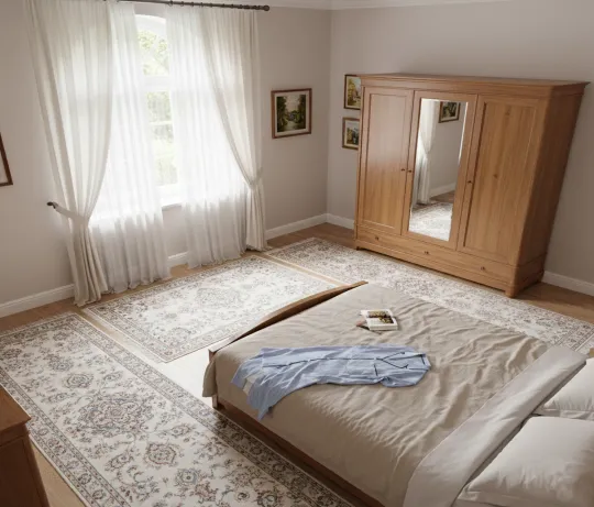 tapis pour chambre placé à côté du lit